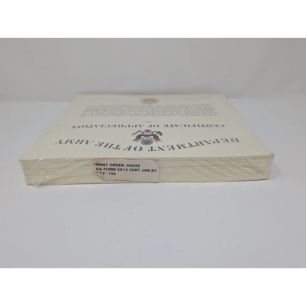 Department Of The Army Certificate Of Appreciation Spouse Enlist 1987 NEW 100qty